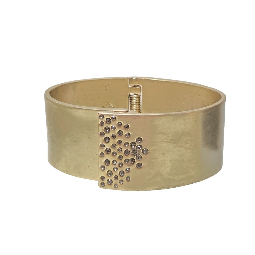 Kenneth Cole Gold Tone Embedded Crystal Spring Hinge Bangle Bracelet
